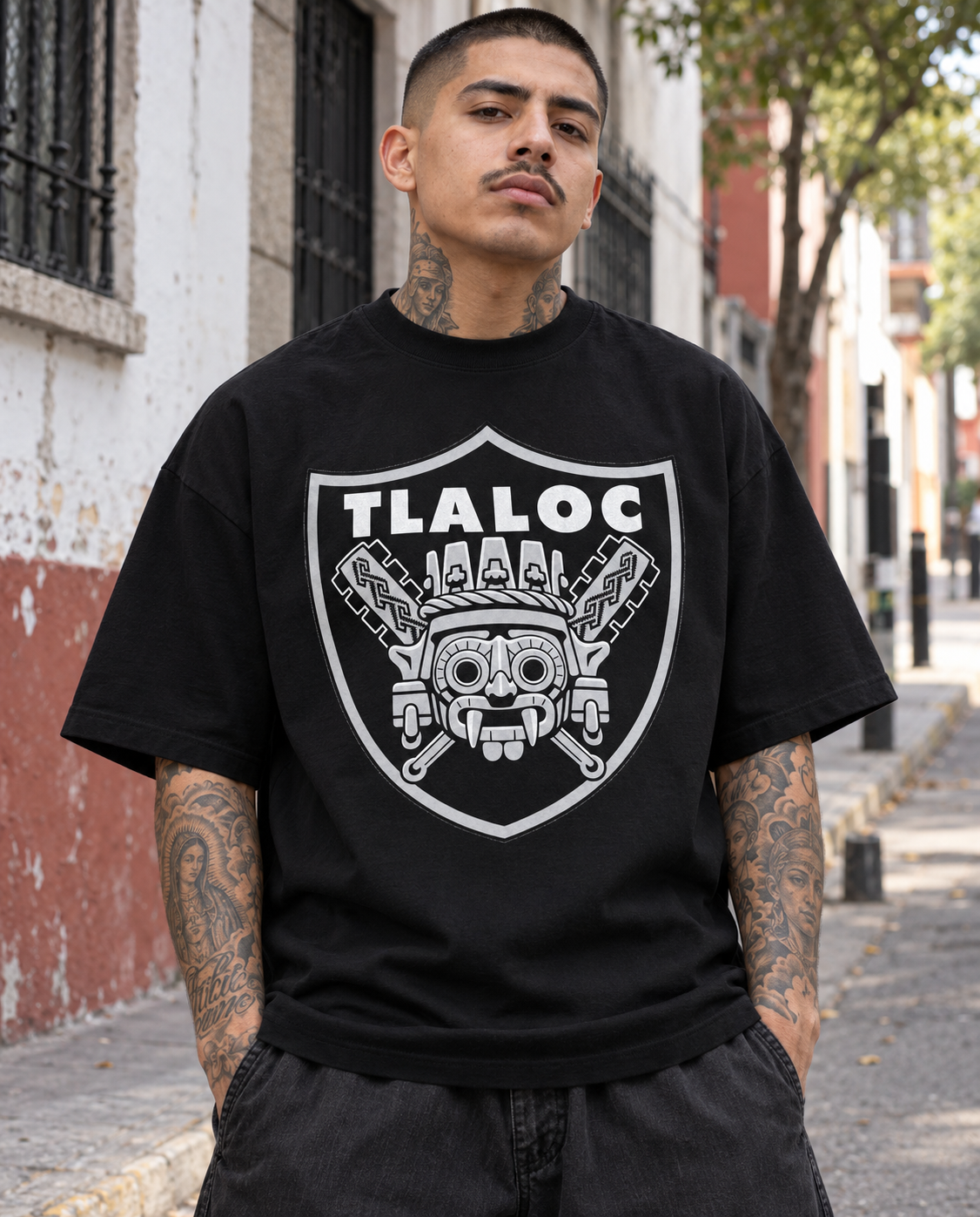 Playera Oversize "Tláloc Raider" – Edición Urbana Black