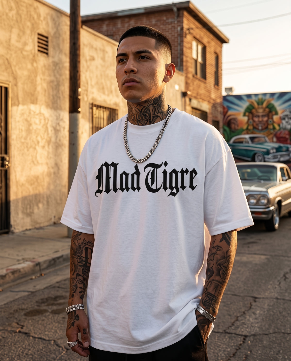 Playera Mad Tigre Oversize - Gothic White