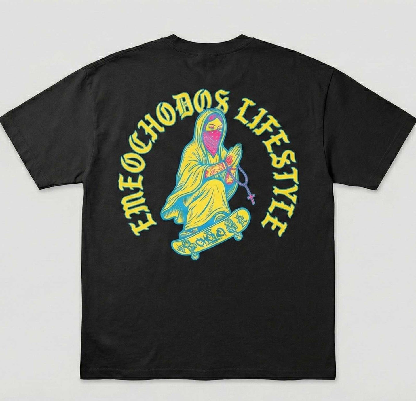 Playera M82 Lifestyle - Virgen Skate Chicano Art Negra