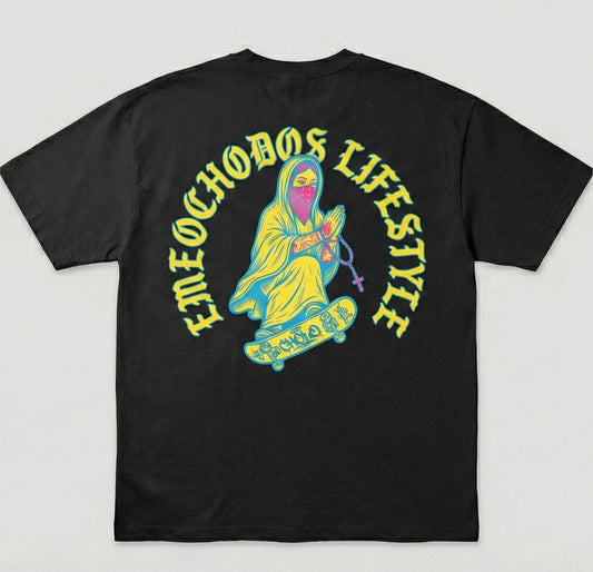 Playera M82 Lifestyle - Virgen Skate Chicano Art Negra