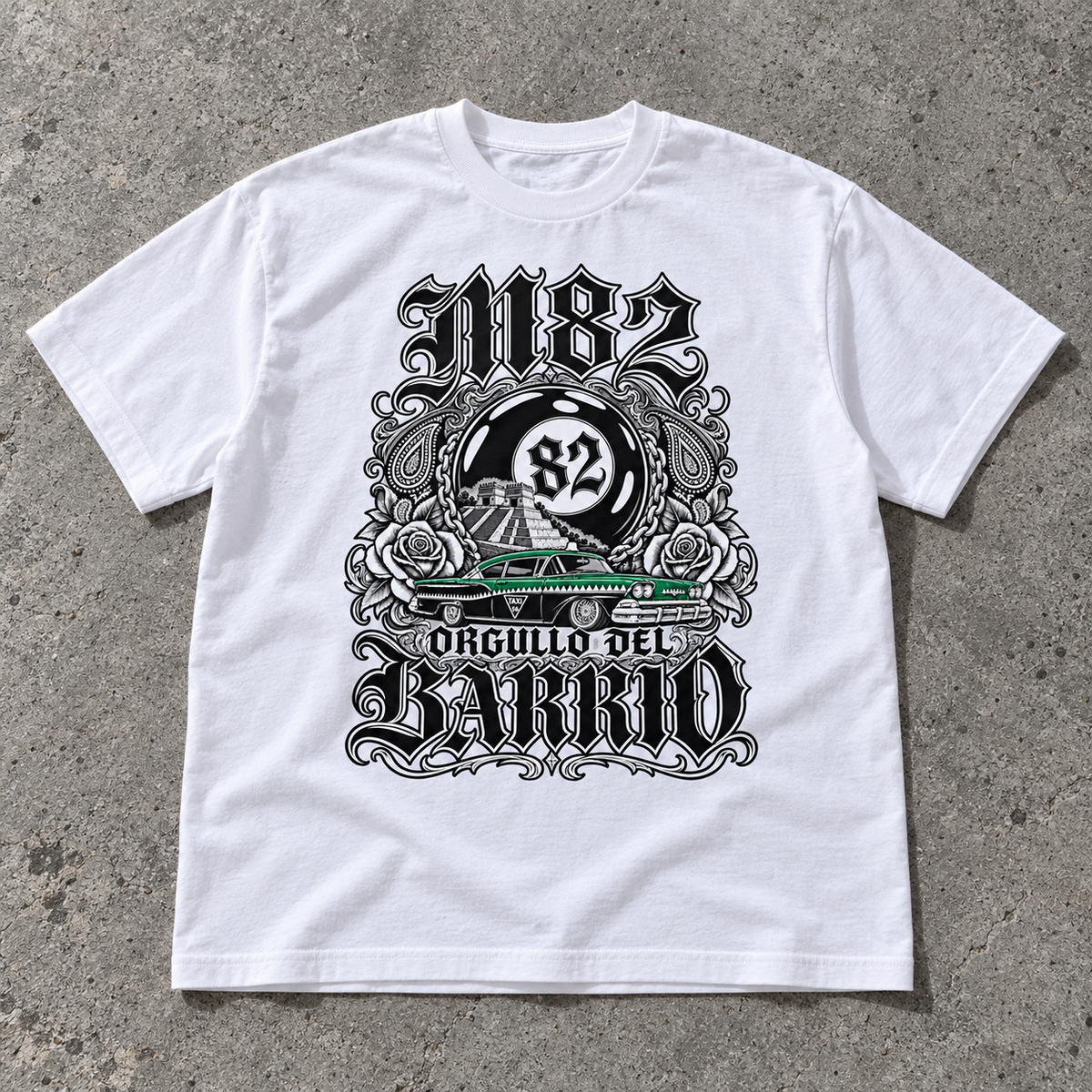 Playera Oversize "Orgullo de Barrio" Ghost White – M82 Streetwear