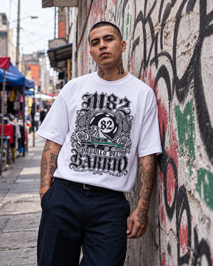 Playera Oversize "Orgullo de Barrio" Ghost White – M82 Streetwear