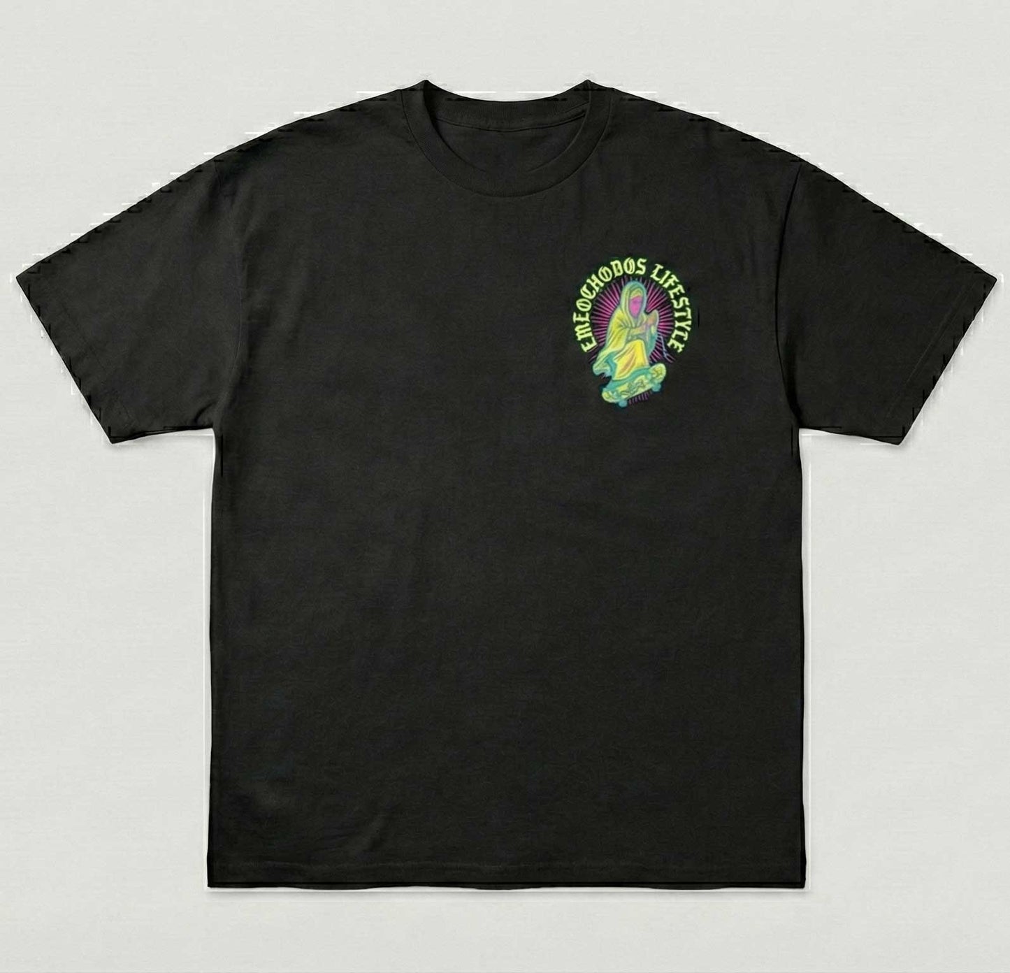 Playera M82 Lifestyle - Virgen Skate Chicano Art Negra