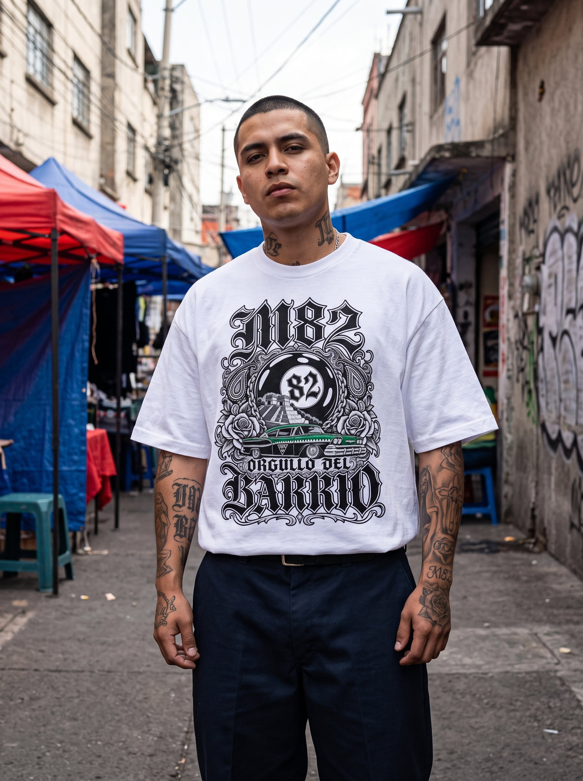 Playera Oversize "Orgullo de Barrio" Ghost White – M82 Streetwear