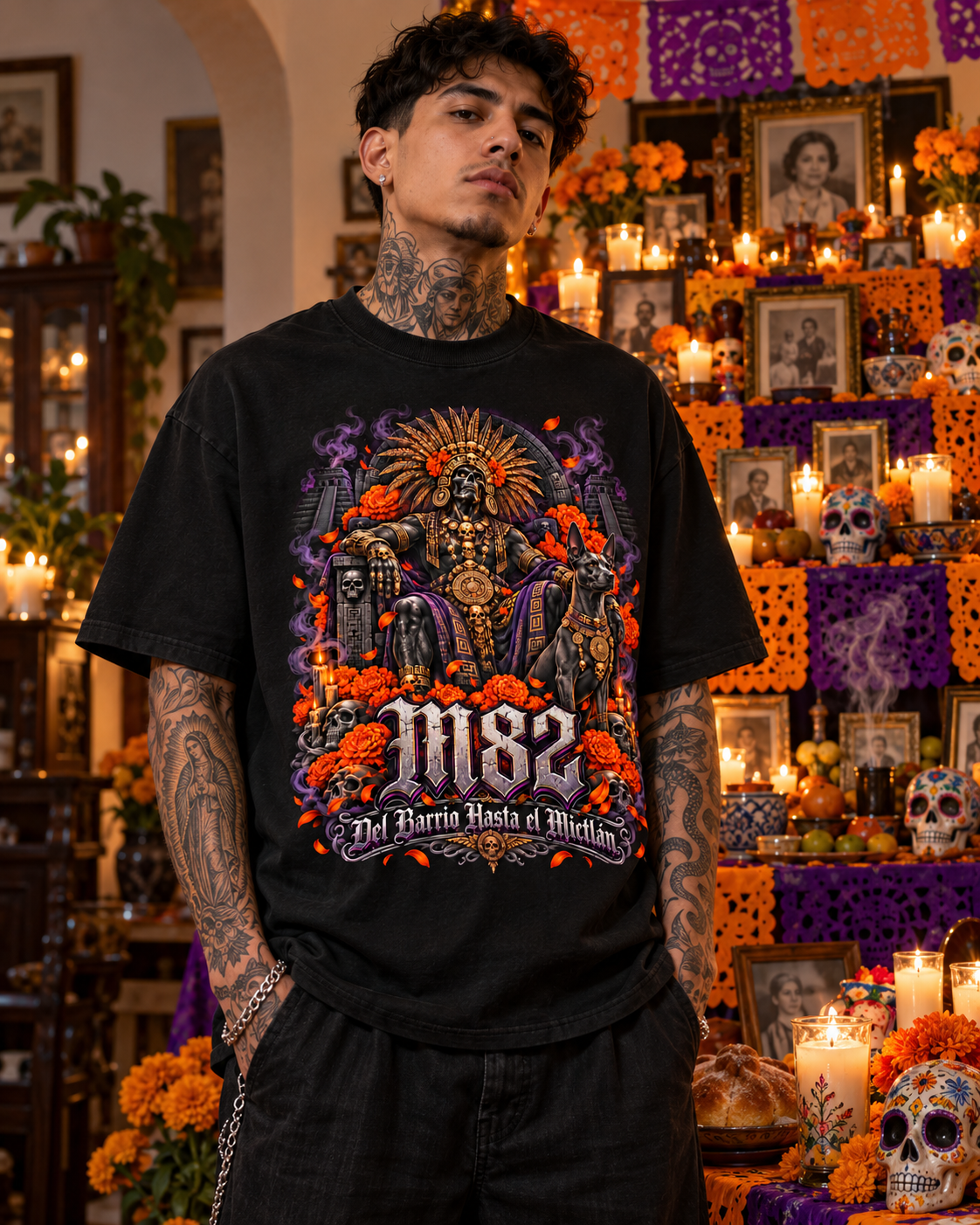 Playera M82 "Del Barrio Hasta el Mictlán" Edición Especial Día de Muertos - Heavyweight Oversize
