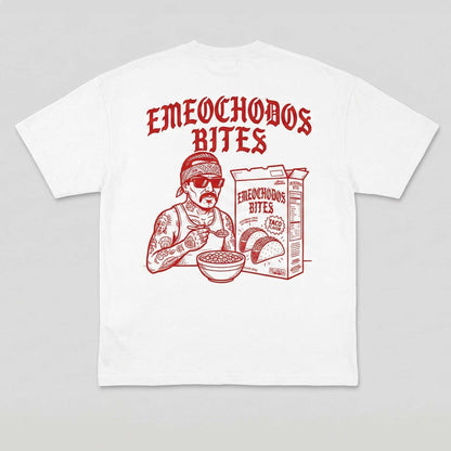 Playera Oversize "Emeochodos Bites Taco Flavor" Blanca – M82 Streetwear